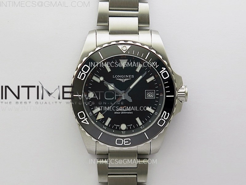 Hydroconquest L3.790.4 43mm SS Black Ceramic Bezel ETC 1:1 Best Edition Black Dial on SS Bracelet A2836